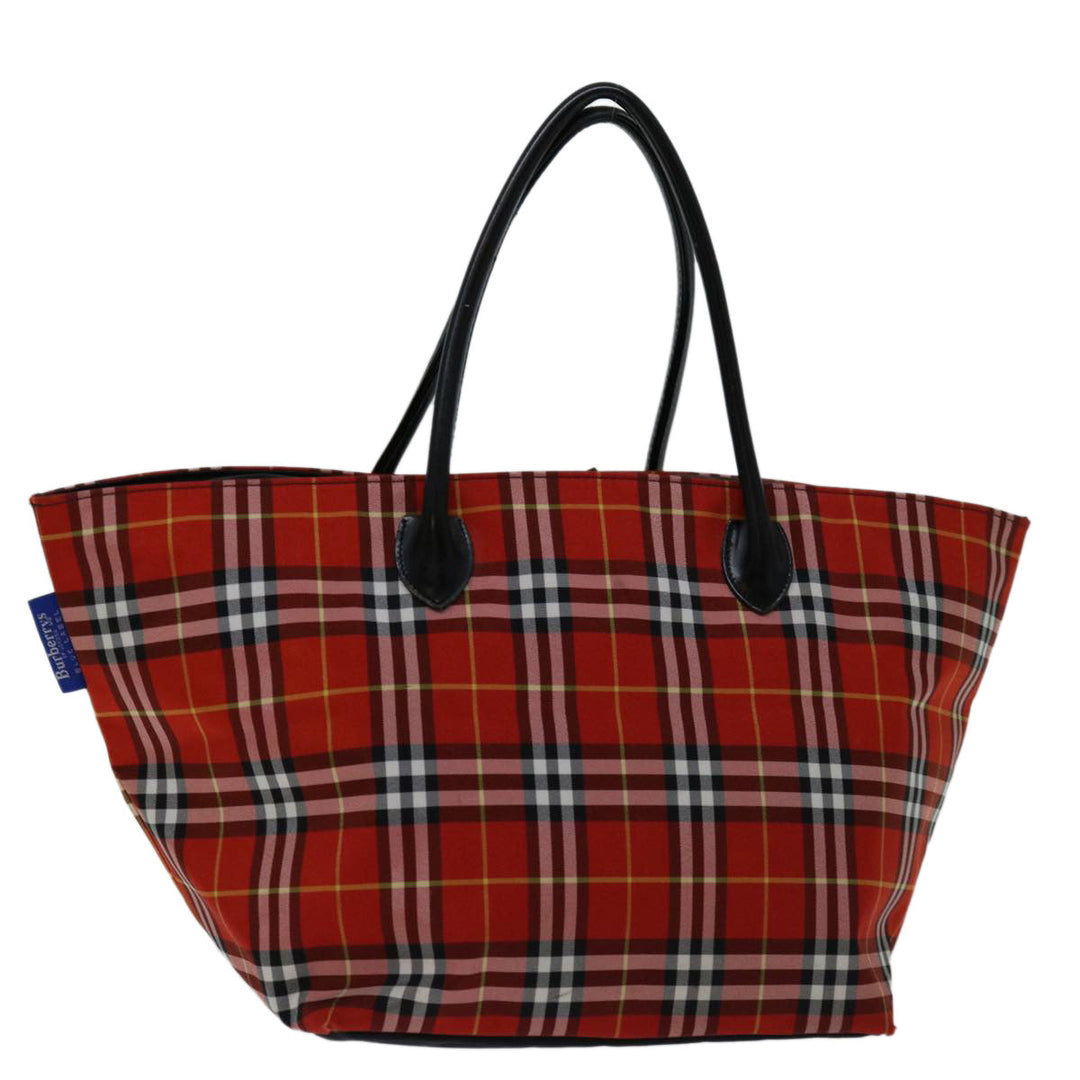 BurberrySs Nova Check Blue Label Hand Bag Nylon Red Auth bs12546