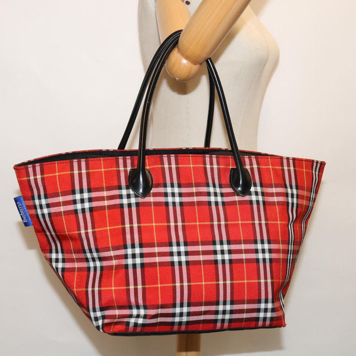 BurberrySs Nova Check Blue Label Hand Bag Nylon Red Auth bs12546
