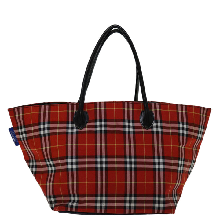 BurberrySs Nova Check Blue Label Hand Bag Nylon Red Auth bs12546