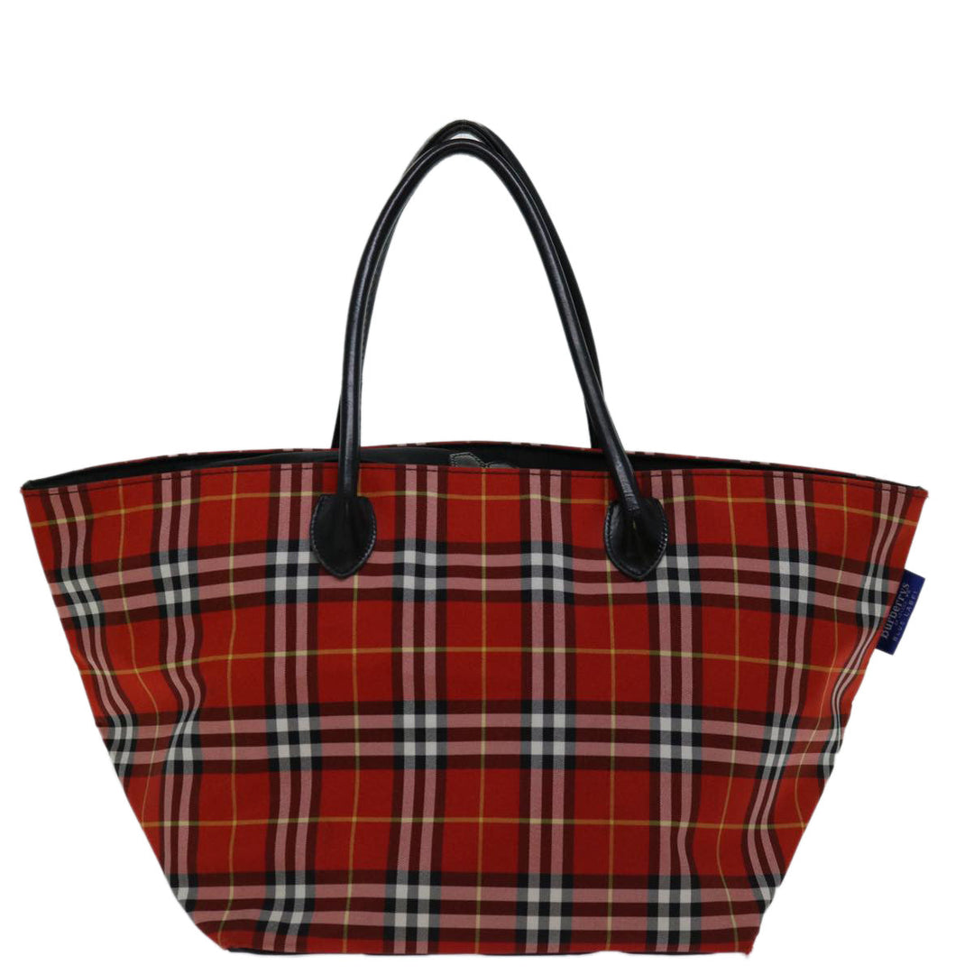 BurberrySs Nova Check Blue Label Hand Bag Nylon Red Auth bs12546