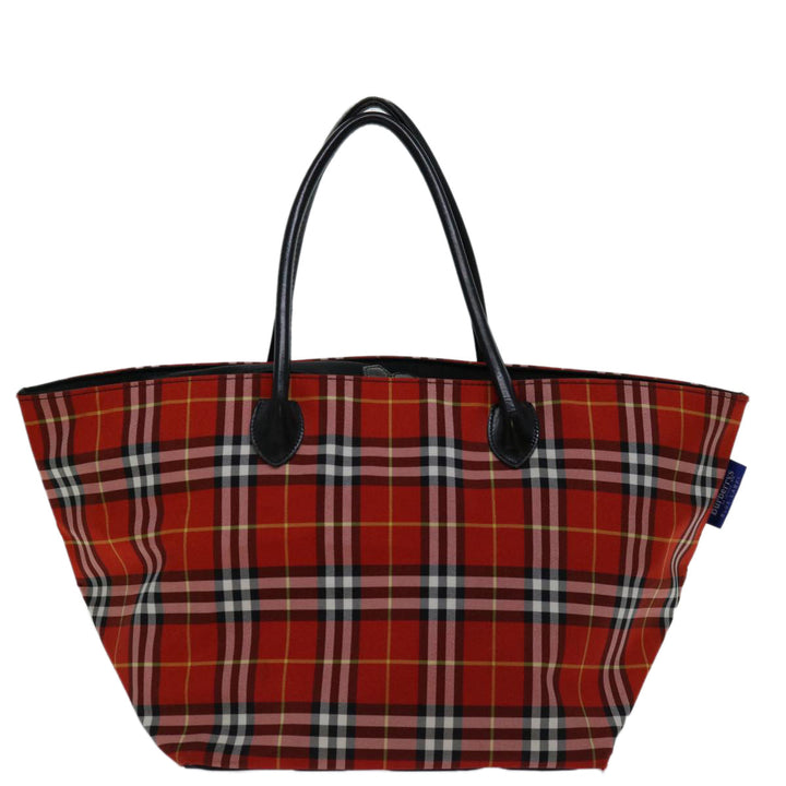 BurberrySs Nova Check Blue Label Hand Bag Nylon Red Auth bs12546