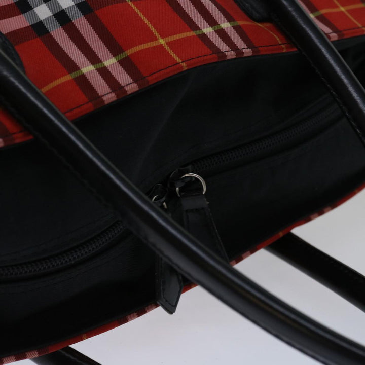 BurberrySs Nova Check Blue Label Hand Bag Nylon Red Auth bs12546