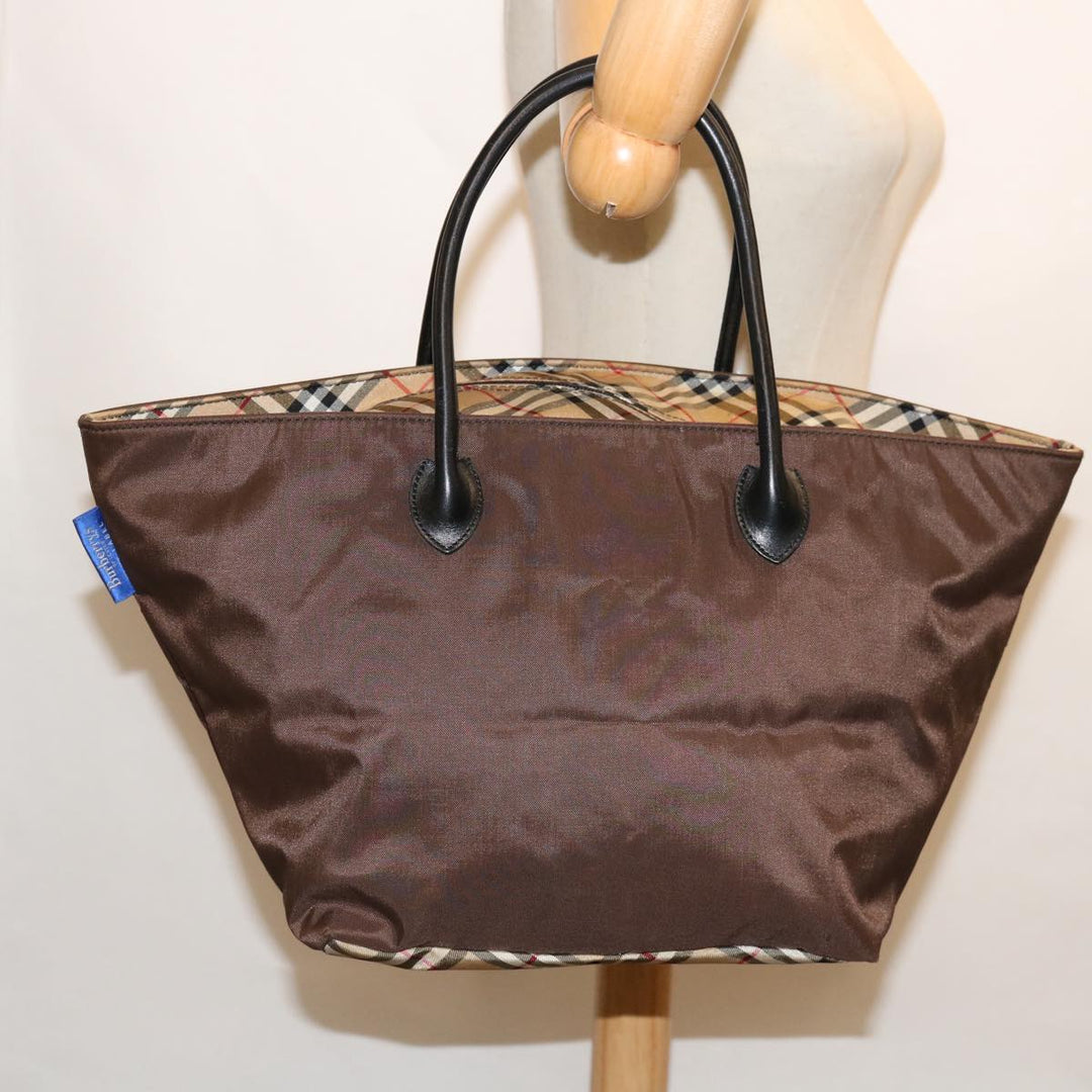 BurberrySs Blue Label Hand Bag Nylon Brown Auth bs12550