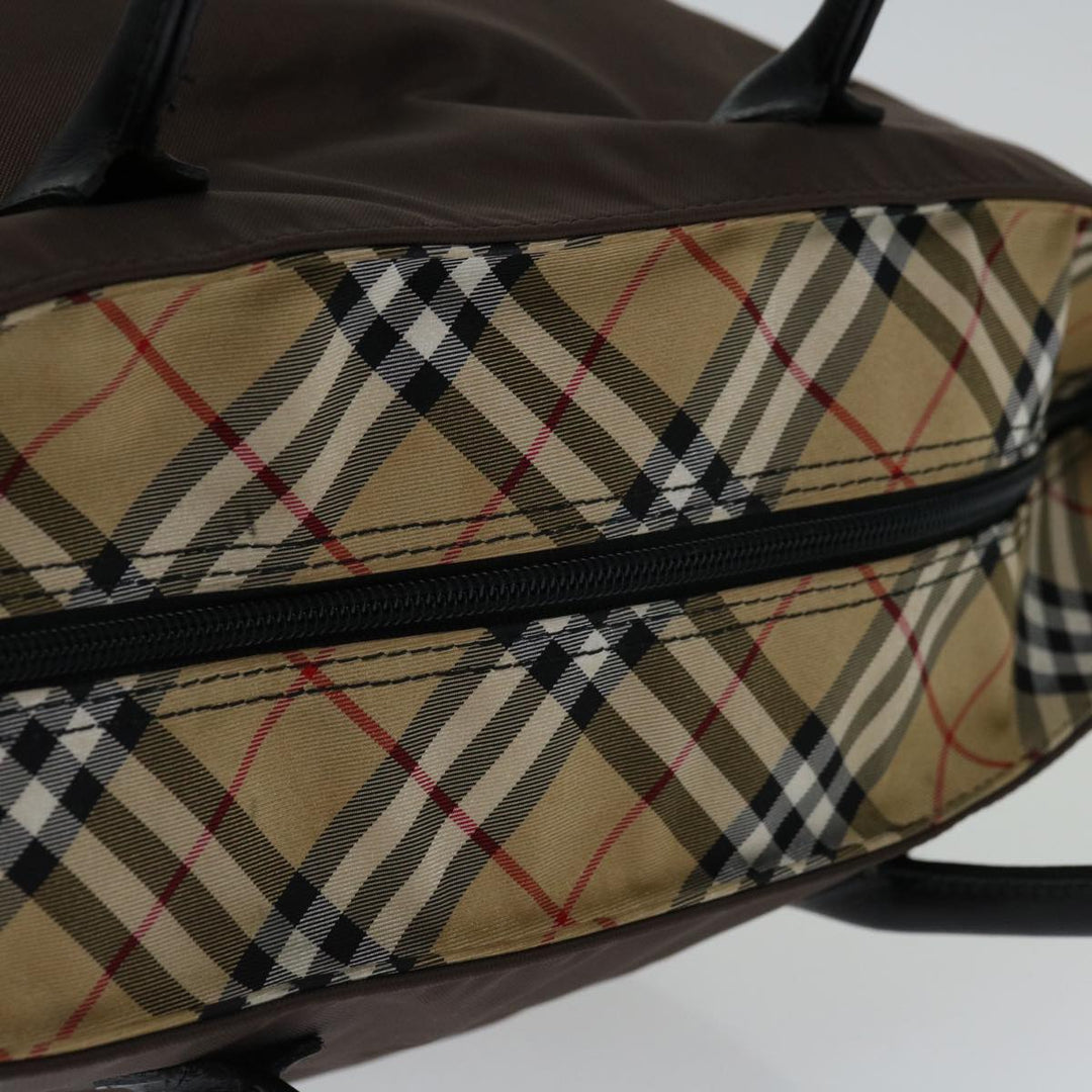 BurberrySs Blue Label Hand Bag Nylon Brown Auth bs12550