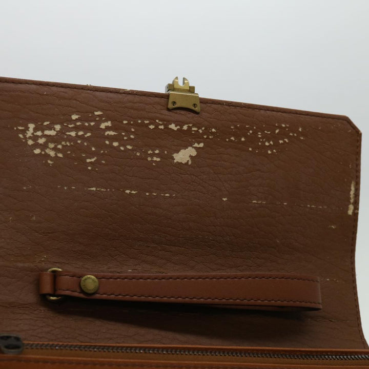 BurberrySs Clutch Bag Leather Brown Auth bs12584