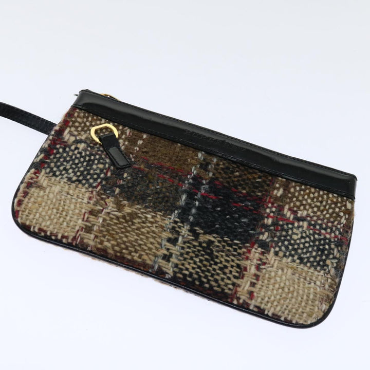 Burberry Hand Bag Wool Beige Auth bs12601