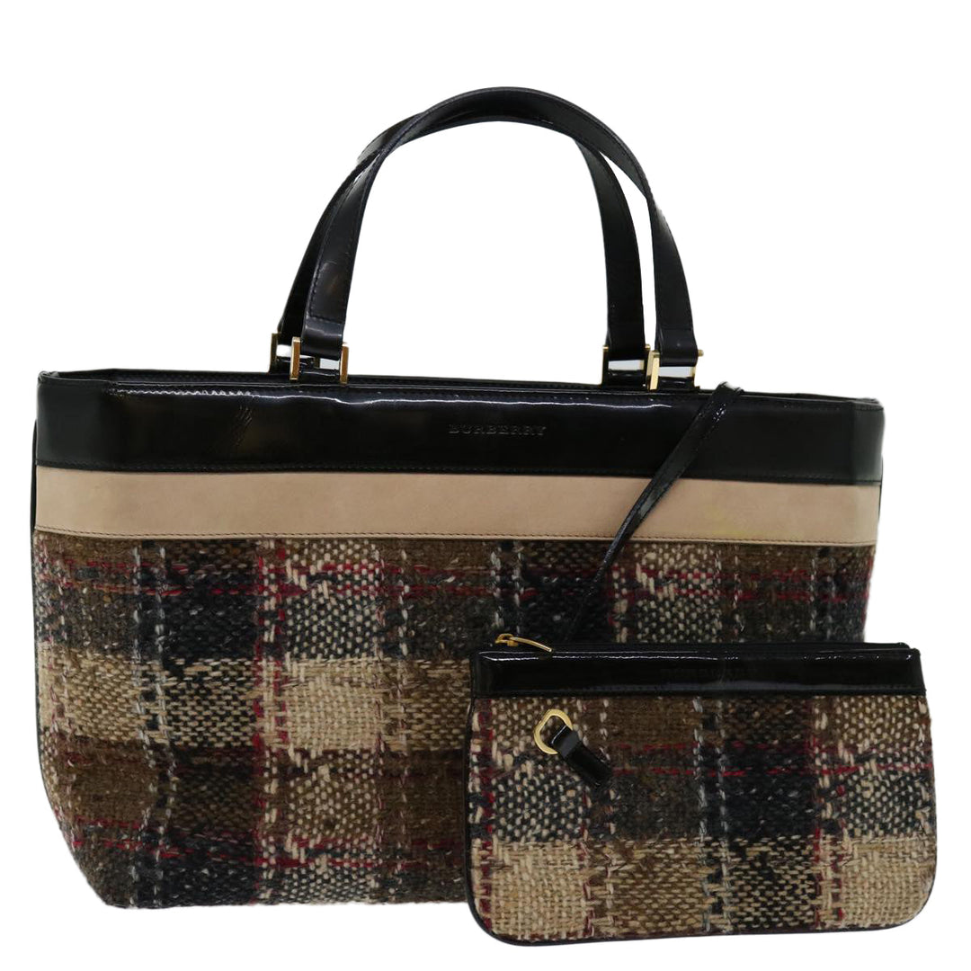 Burberry Hand Bag Wool Beige Auth bs12601
