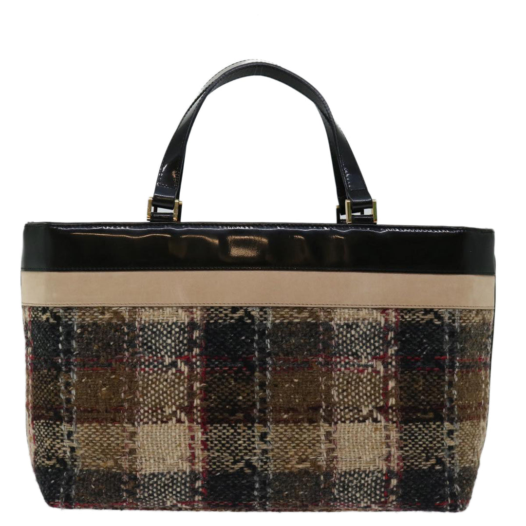 Burberry Hand Bag Wool Beige Auth bs12601