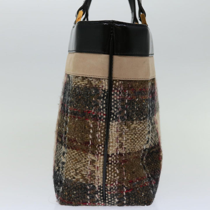 Burberry Hand Bag Wool Beige Auth bs12601