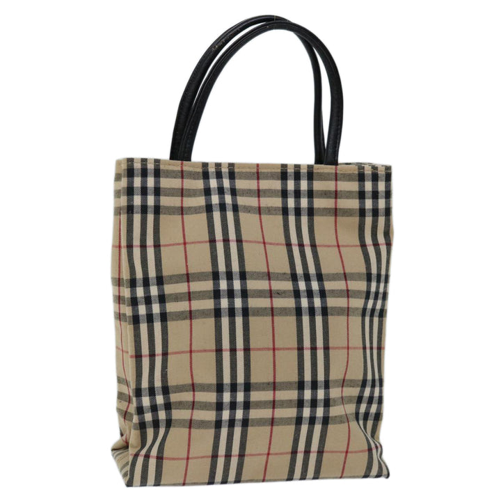 Burberry Nova Check Hand Bag Canvas Beige Auth bs12605
