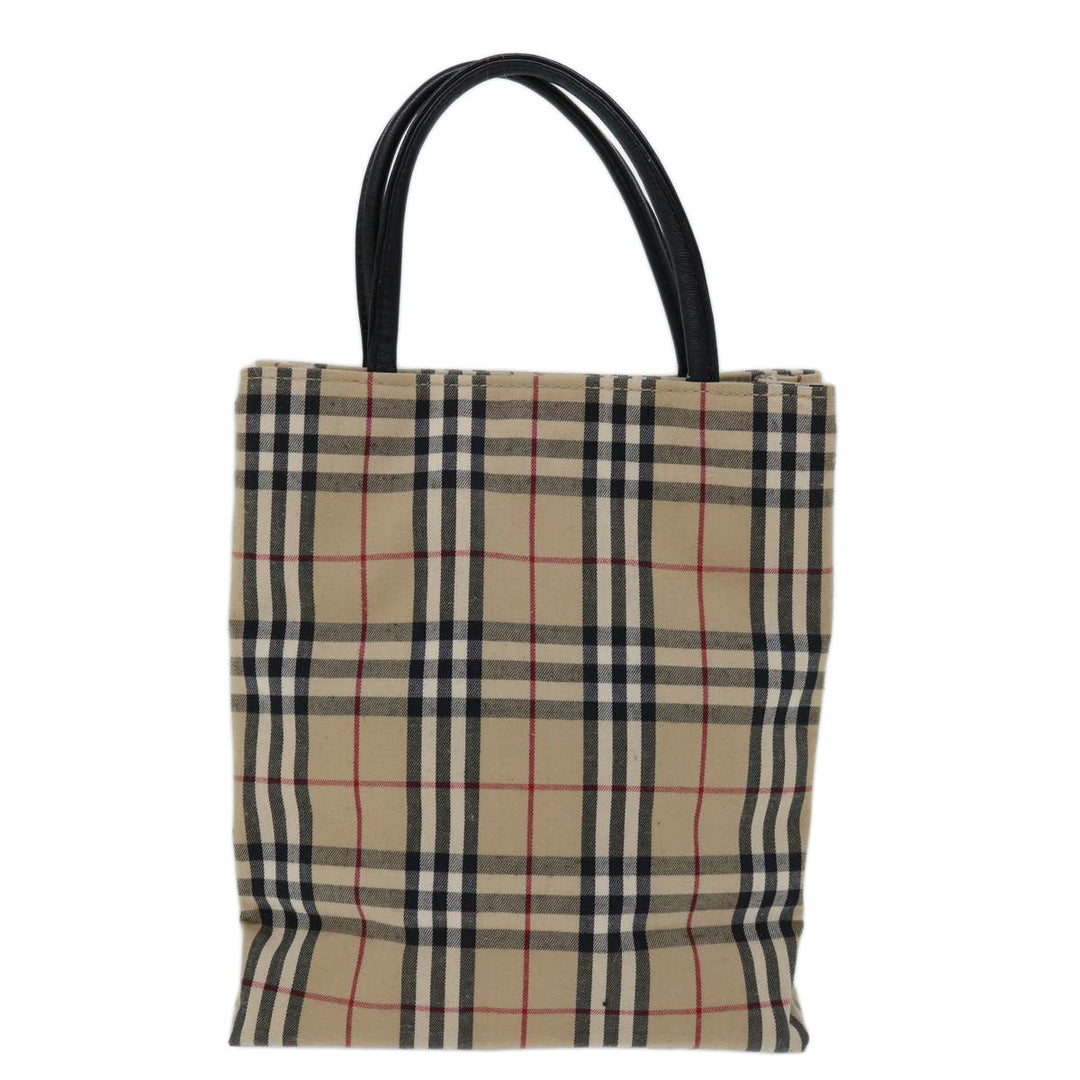 Burberry Nova Check Hand Bag Canvas Beige Auth bs12605