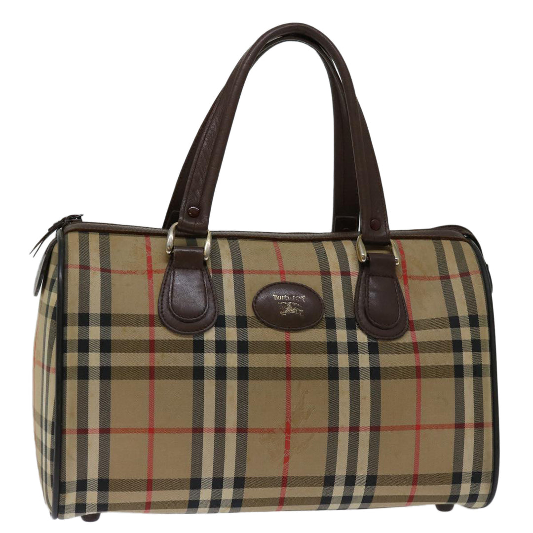 BurberrySs Nova Check Hand Bag Canvas Beige Auth bs12607