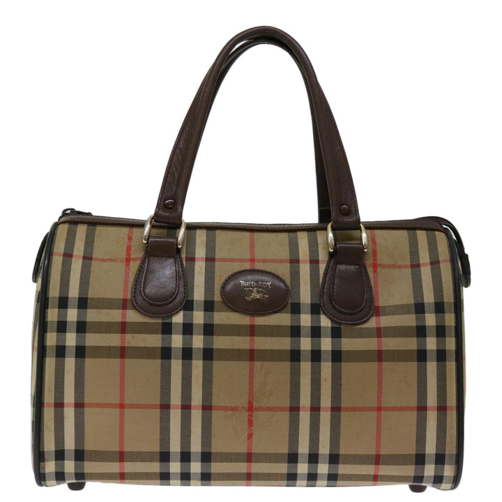 BurberrySs Nova Check Hand Bag Canvas Beige Auth bs12607