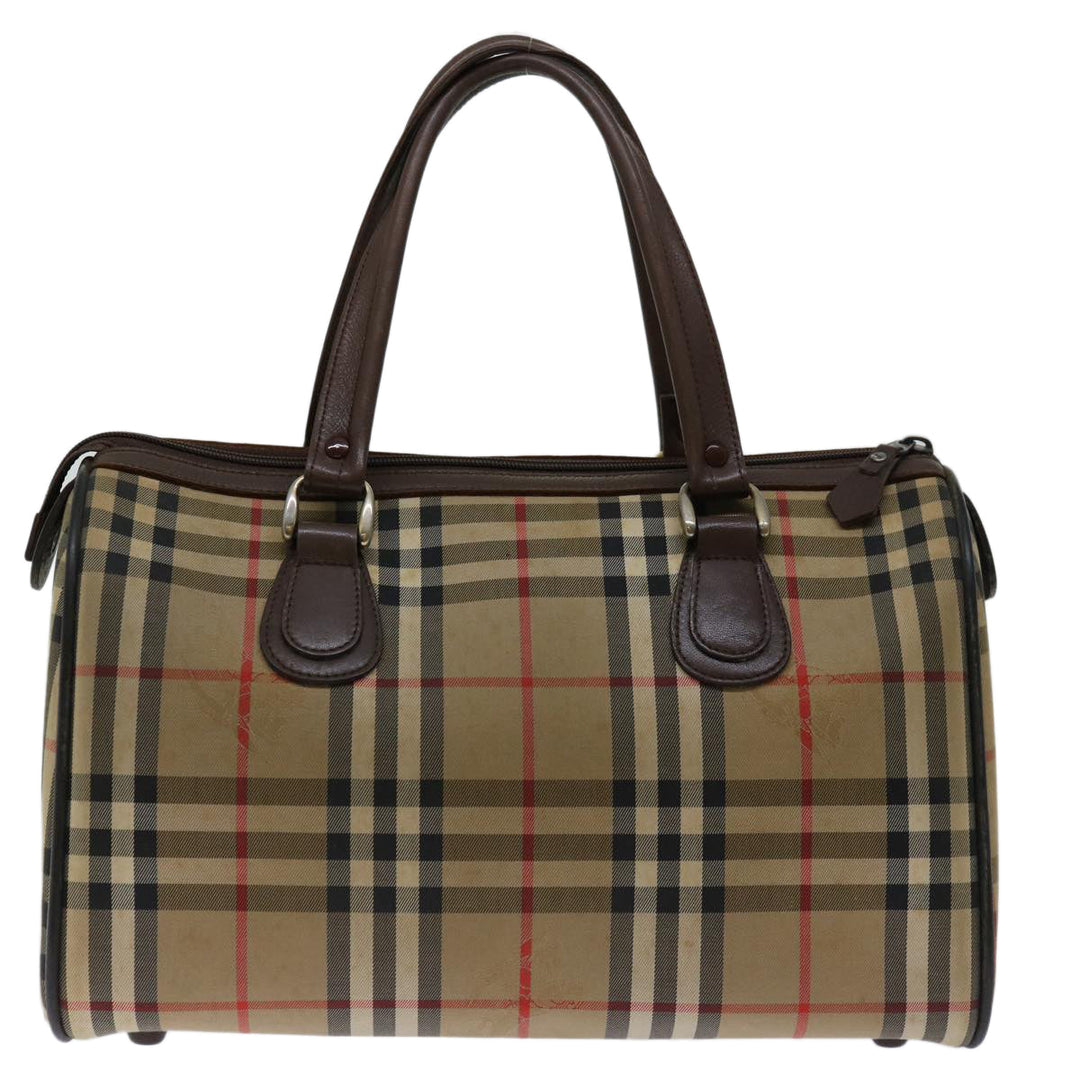 BurberrySs Nova Check Hand Bag Canvas Beige Auth bs12607