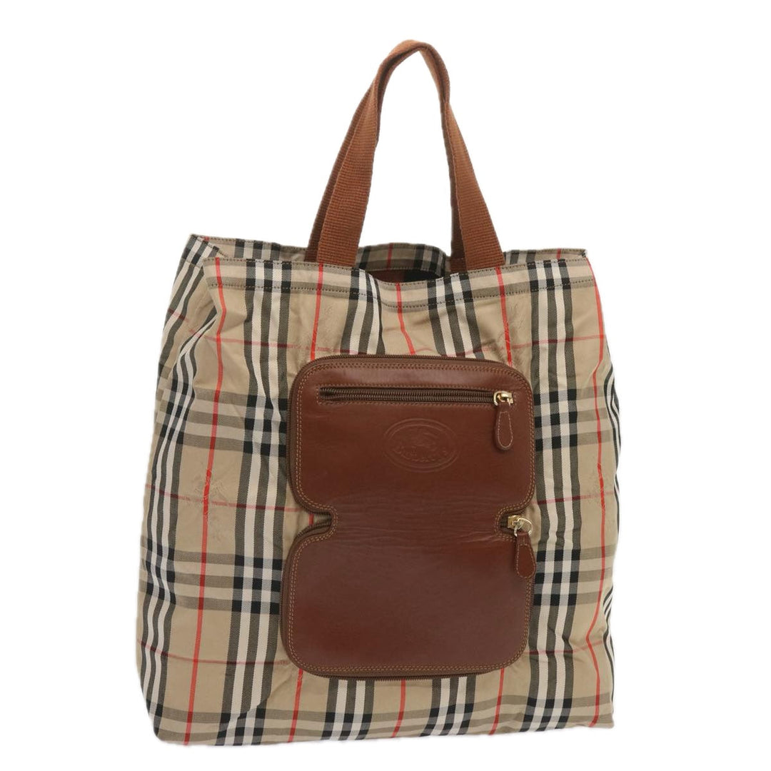 BURBERRYSs Nova Check Tote Bag Canvas Beige Auth bs12640