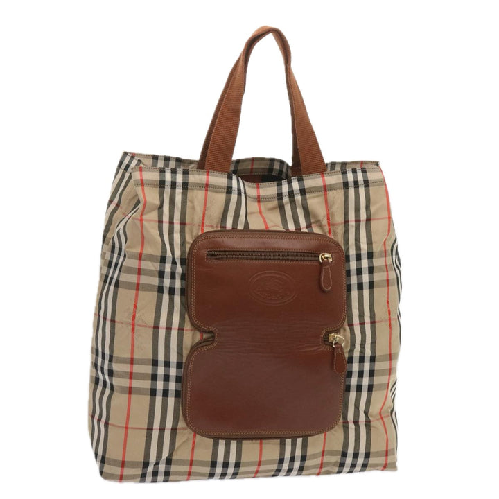 BURBERRYSs Nova Check Tote Bag Canvas Beige Auth bs12640