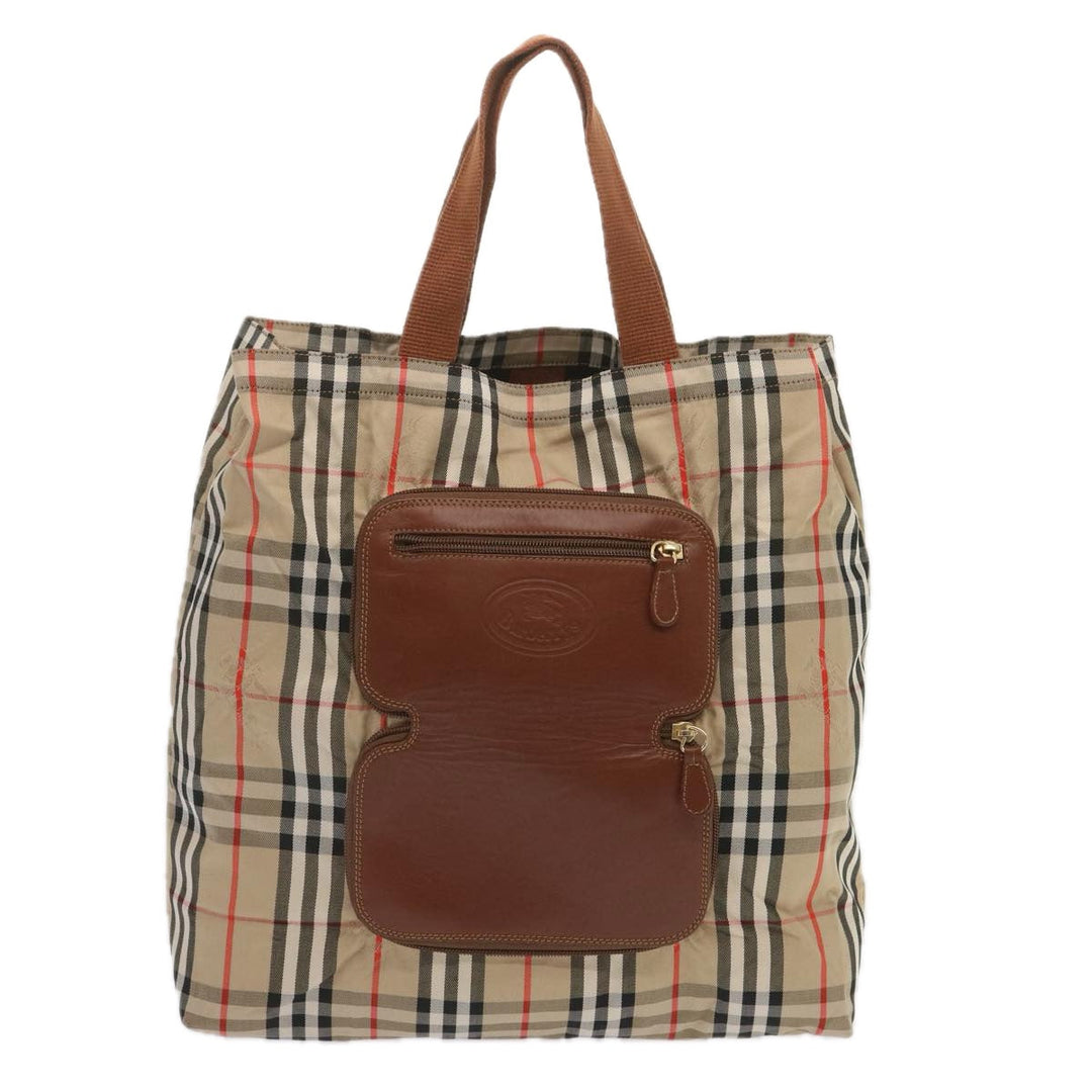 BURBERRYSs Nova Check Tote Bag Canvas Beige Auth bs12640