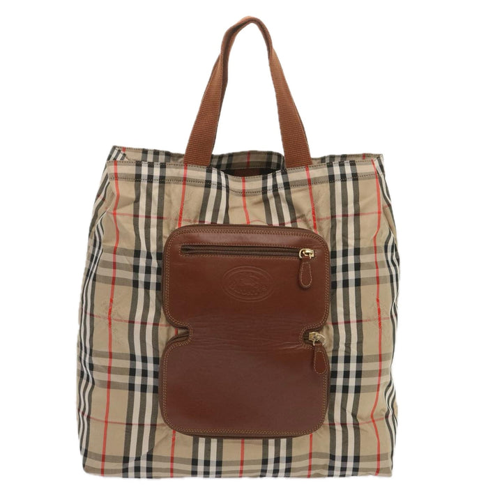 BURBERRYSs Nova Check Tote Bag Canvas Beige Auth bs12640