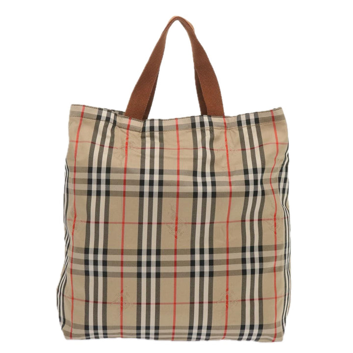 BURBERRYSs Nova Check Tote Bag Canvas Beige Auth bs12640
