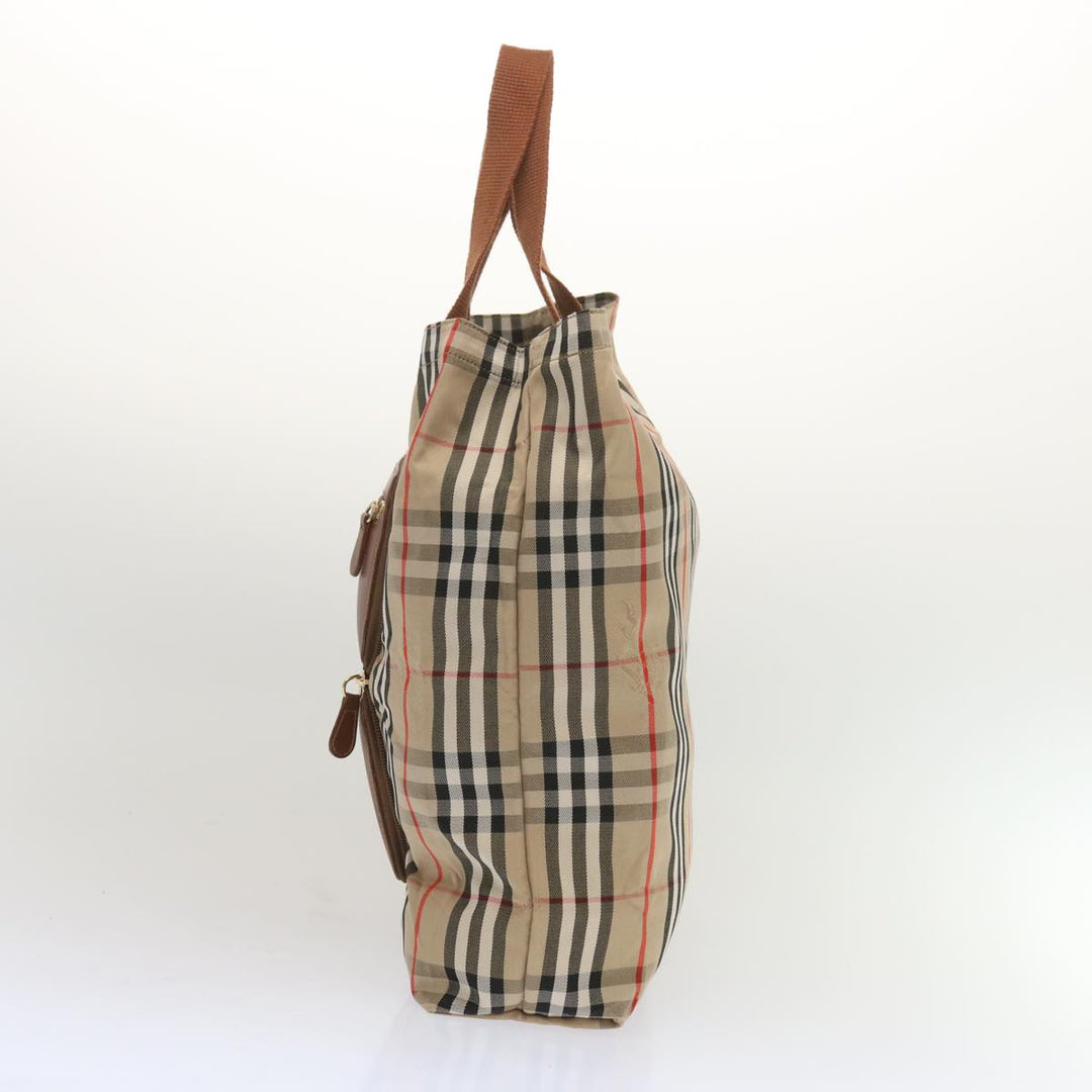 BURBERRYSs Nova Check Tote Bag Canvas Beige Auth bs12640