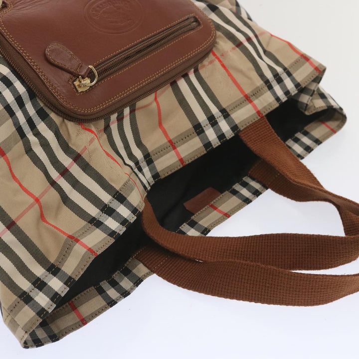 BURBERRYSs Nova Check Tote Bag Canvas Beige Auth bs12640