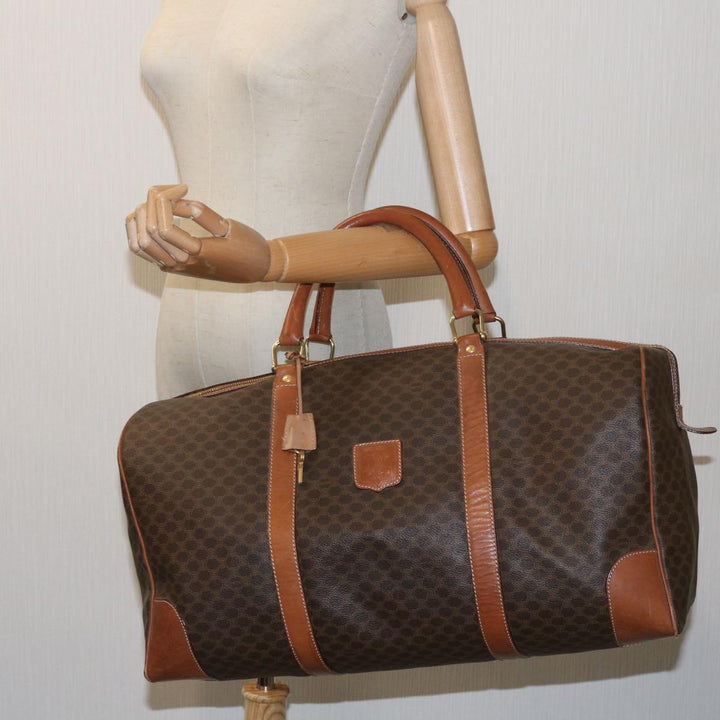Celine Macadam Canvas Boston Bag PVC Brown  12755