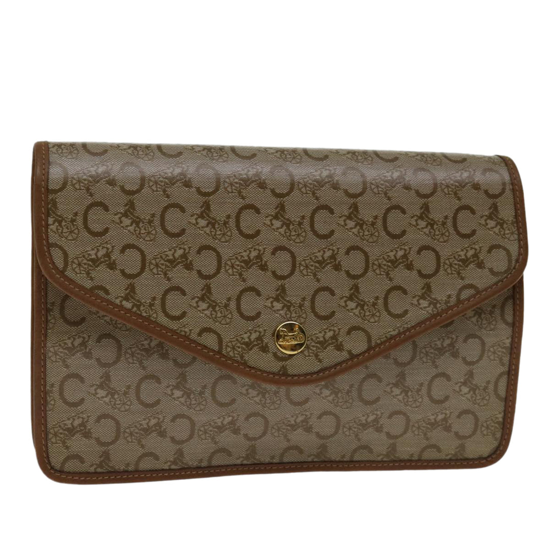 Celine C Macadam Canvas Clutch Bag Beige Auth bs12767