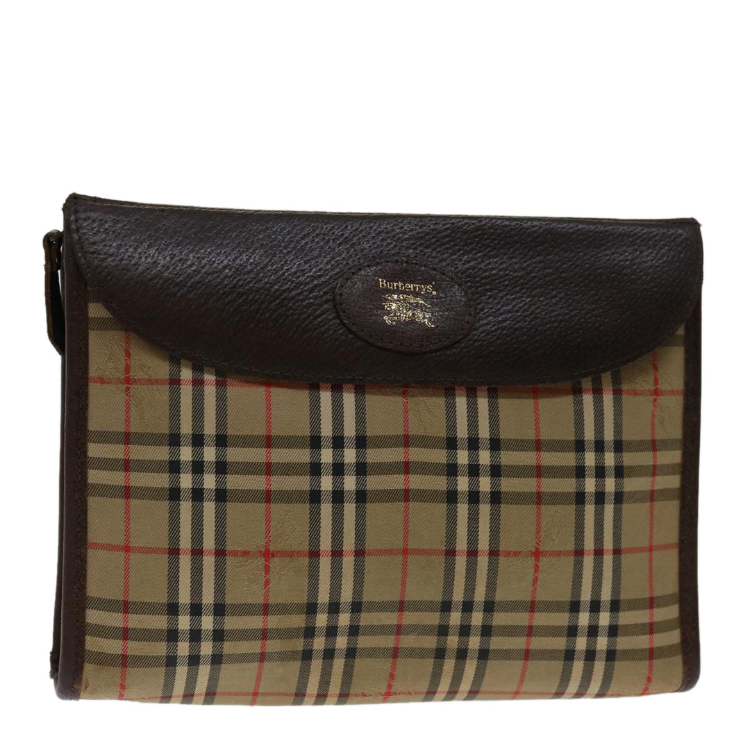 BurberrySs Nova Check Clutch Bag Canvas Beige Auth bs12774