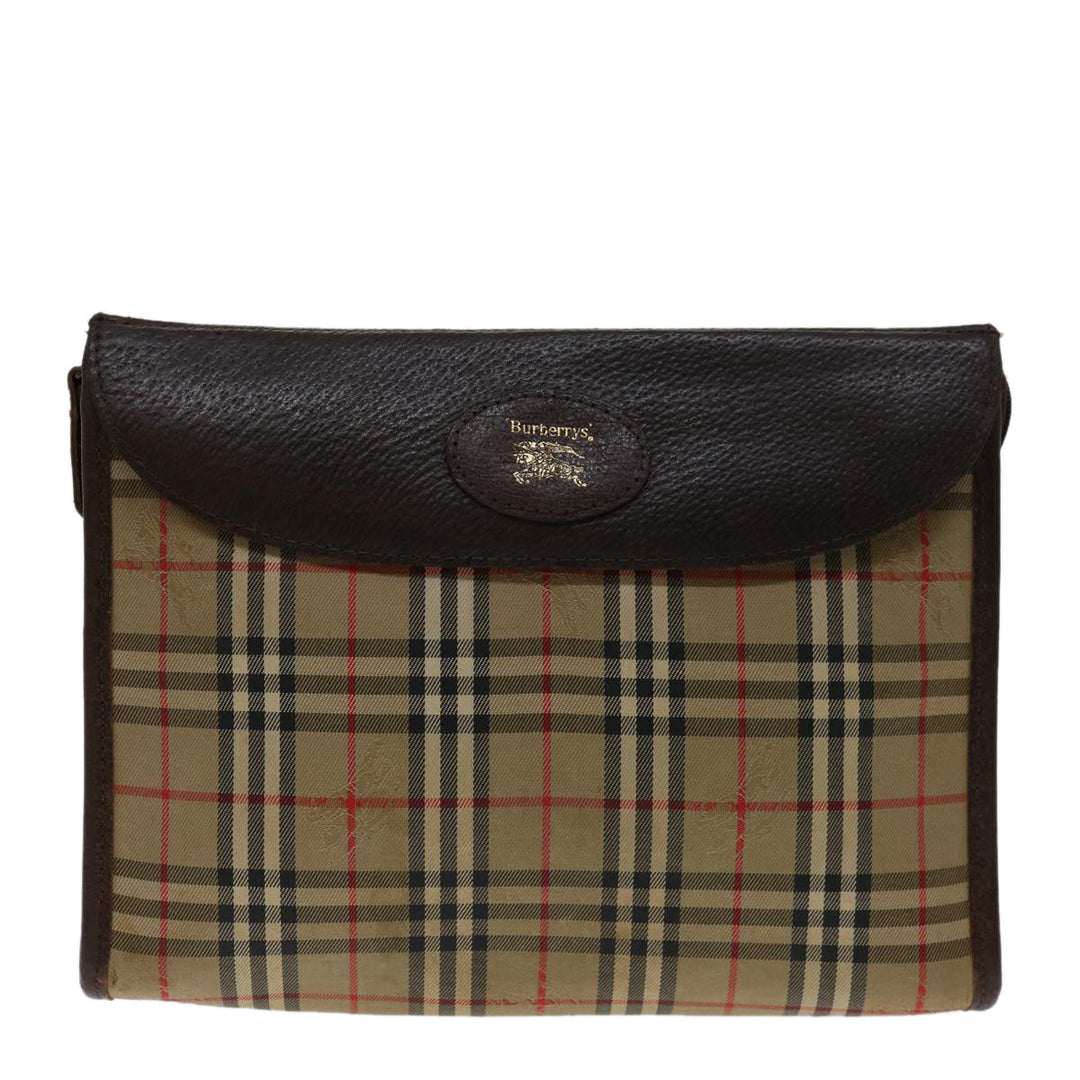 BurberrySs Nova Check Clutch Bag Canvas Beige Auth bs12774