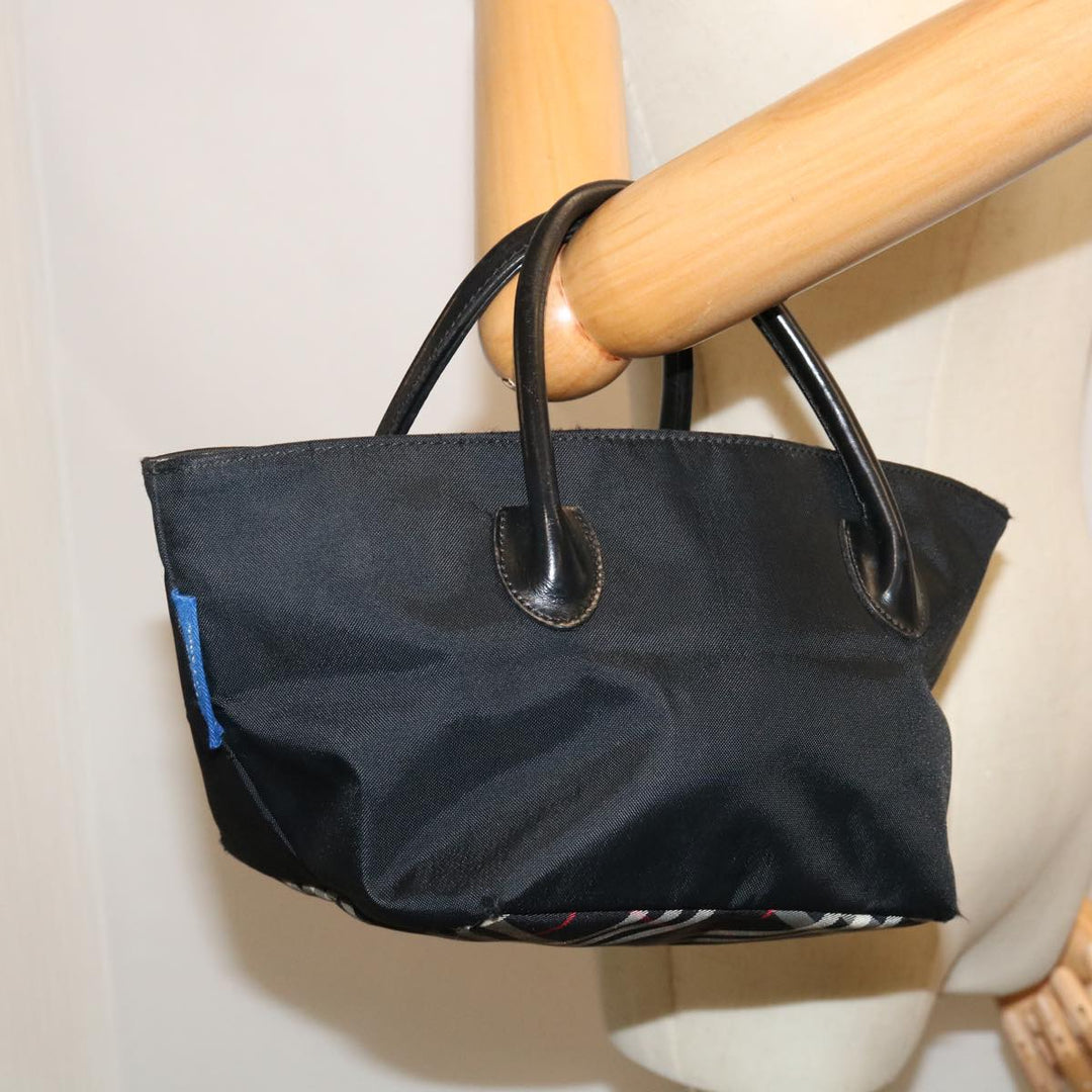 Top Quality Burberry Nova Check Blue Label Hand Bag Nylon Black Auth bs12777