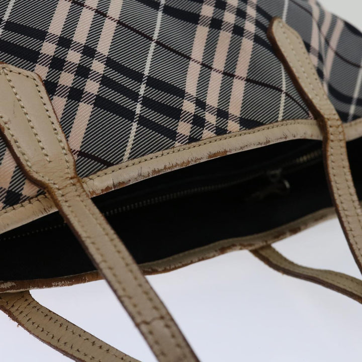 Burberry Nova Check Blue Label Tote Bag Canvas Gray Beige Auth bs12784