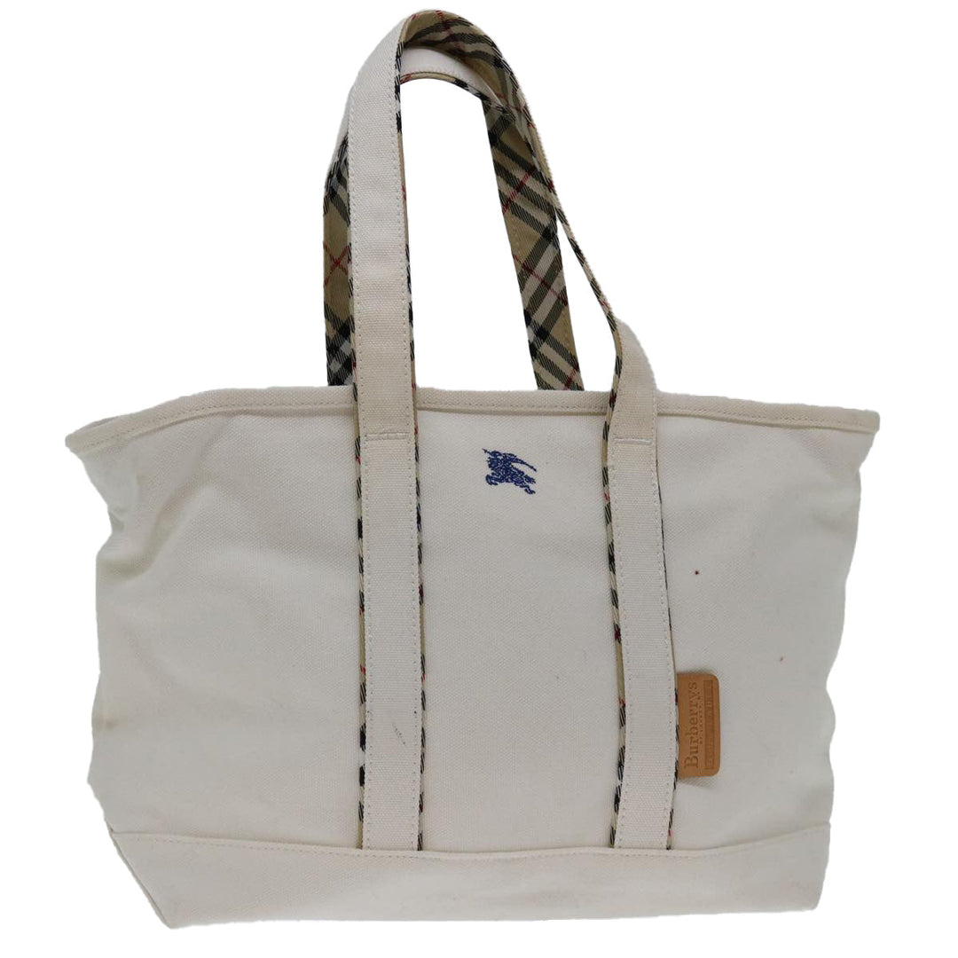 BurberrySs Nova Check Blue Label Tote Bag Canvas White Beige Auth bs12787