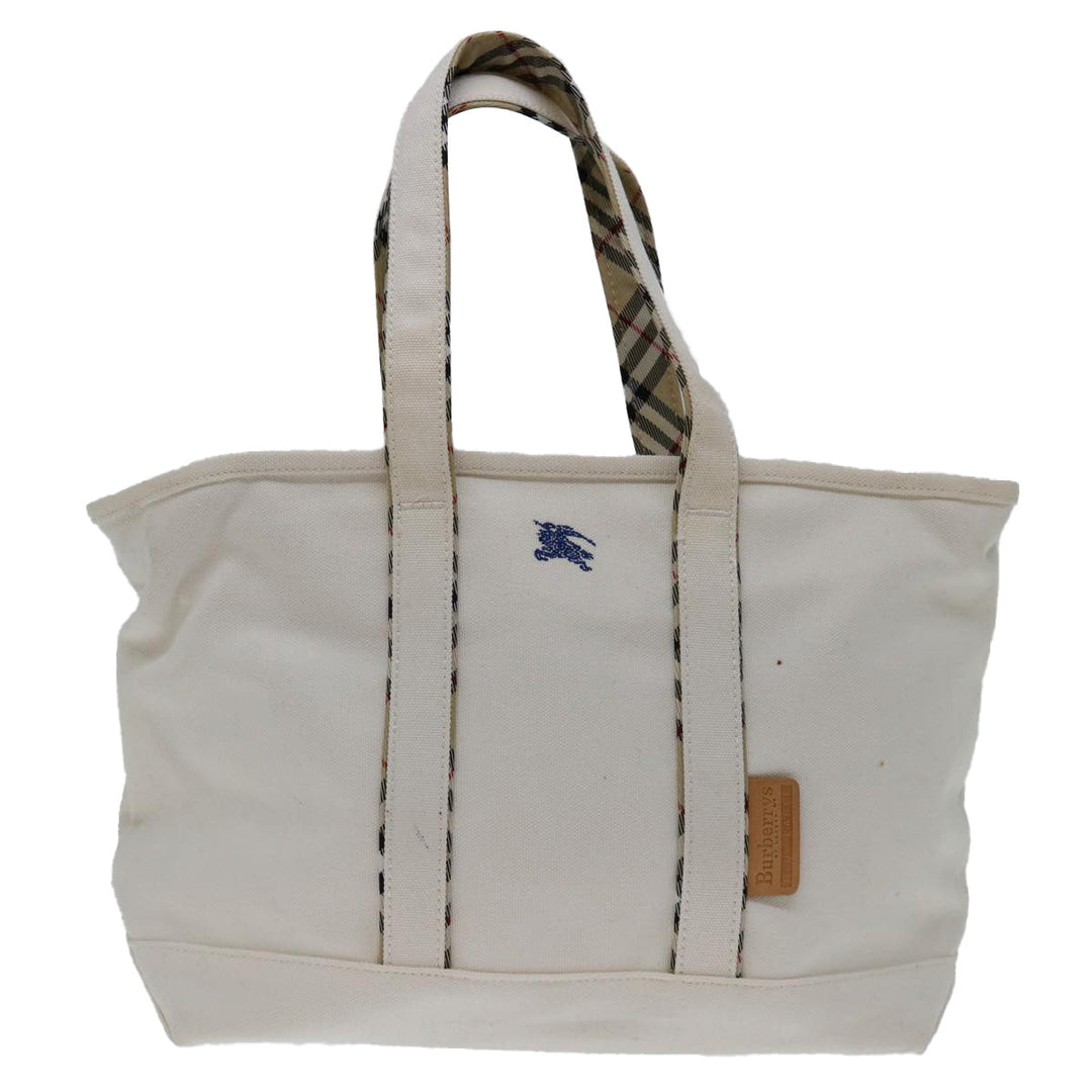 BurberrySs Nova Check Blue Label Tote Bag Canvas White Beige Auth bs12787