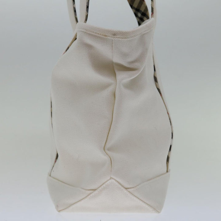 BurberrySs Nova Check Blue Label Tote Bag Canvas White Beige Auth bs12787