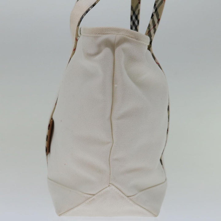 BurberrySs Nova Check Blue Label Tote Bag Canvas White Beige Auth bs12787