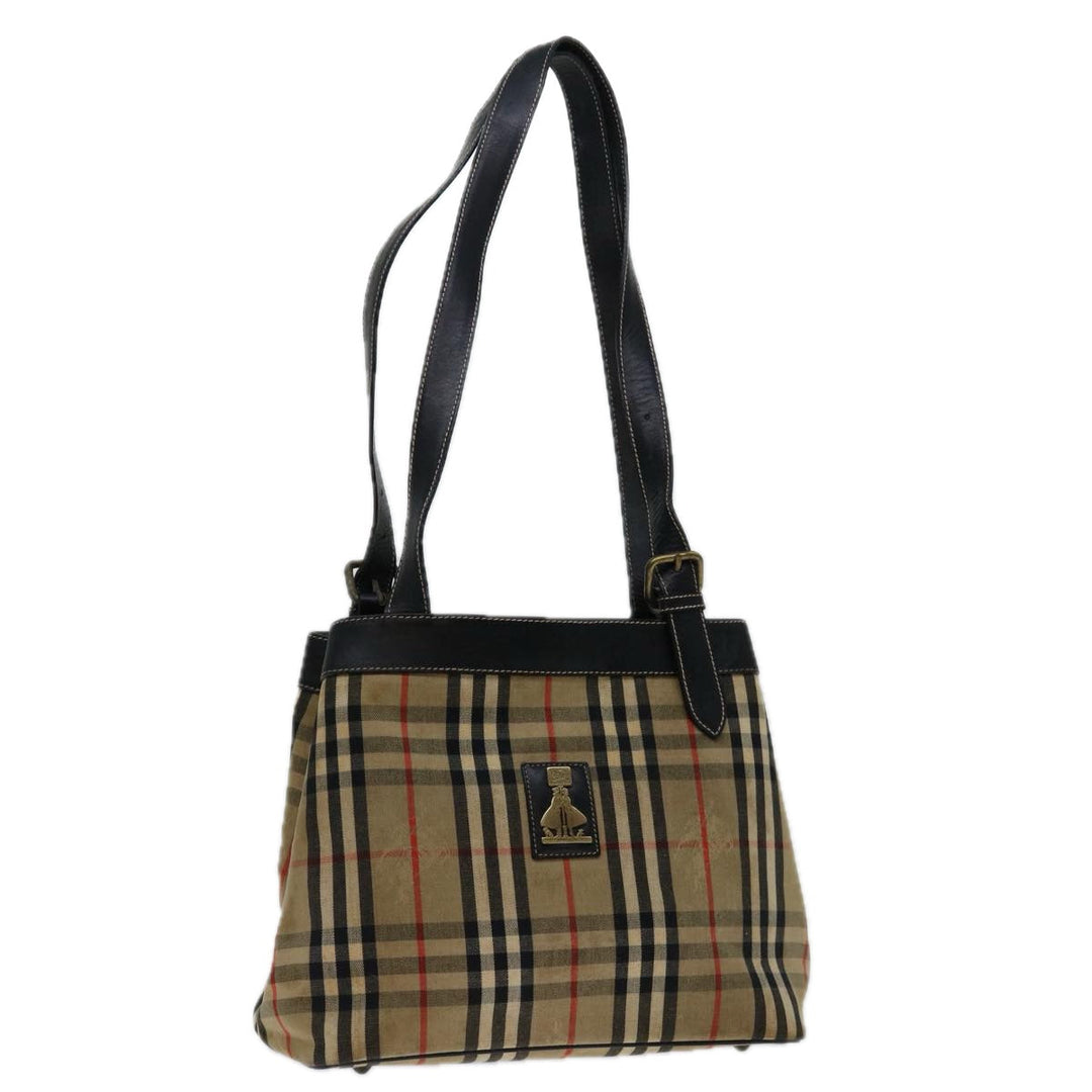 BurberrySs Nova Check Shoulder Bag Canvas Beige Black Auth bs12788