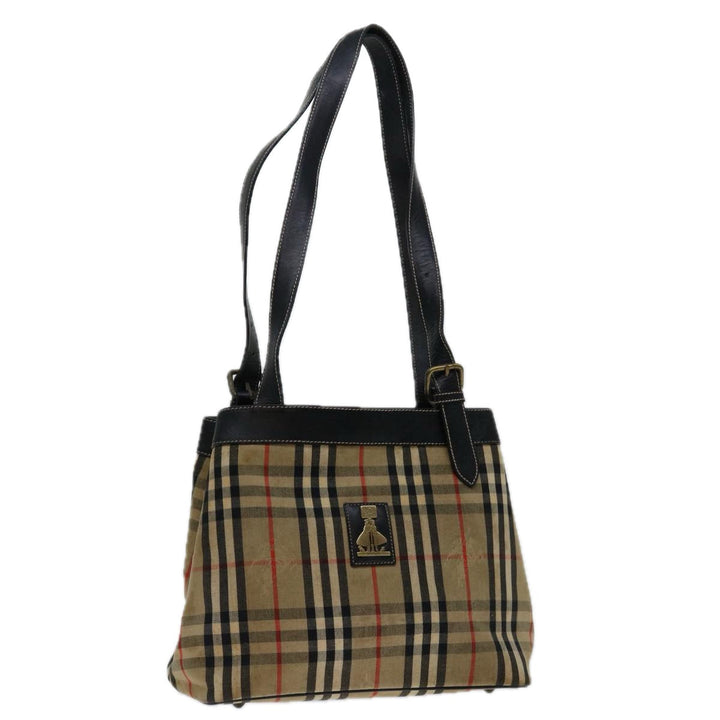 BurberrySs Nova Check Shoulder Bag Canvas Beige Black Auth bs12788