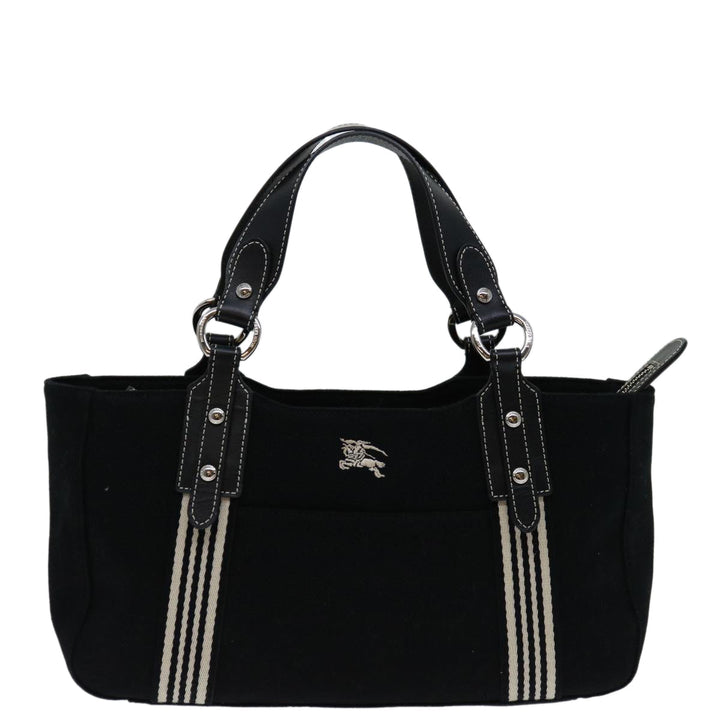 BURBERRYSs Nova Check Blue Label Hand Bag Canvas Black White Auth bs12790