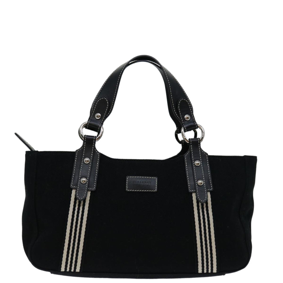 BURBERRYSs Nova Check Blue Label Hand Bag Canvas Black White Auth bs12790