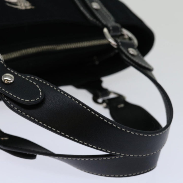 BURBERRYSs Nova Check Blue Label Hand Bag Canvas Black White Auth bs12790