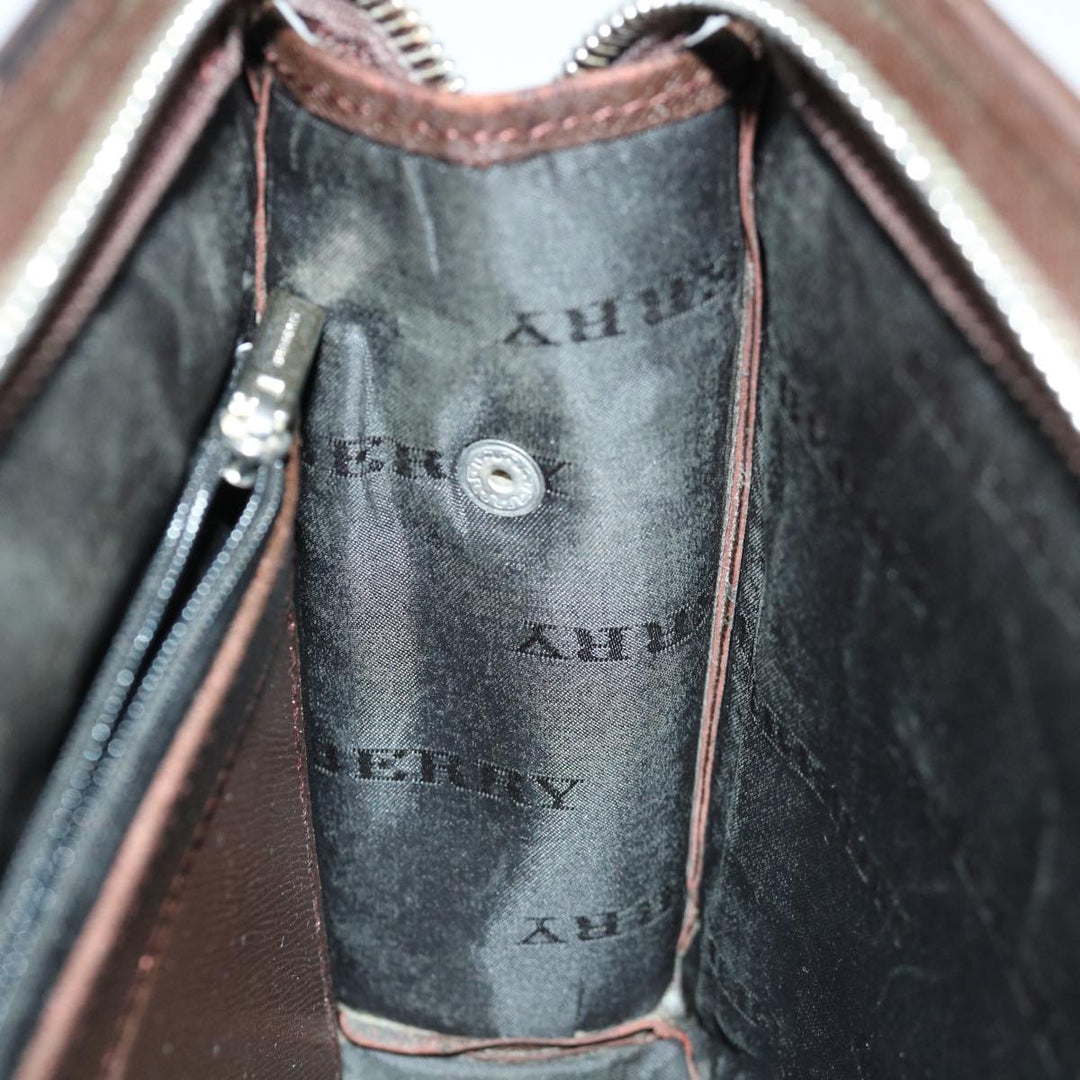 Burberry Clutch Bag Leather Brown Auth bs12798