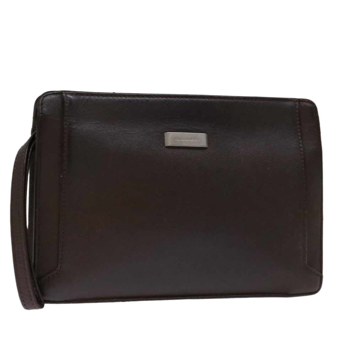Burberry Clutch Bag Leather Brown Auth bs12798