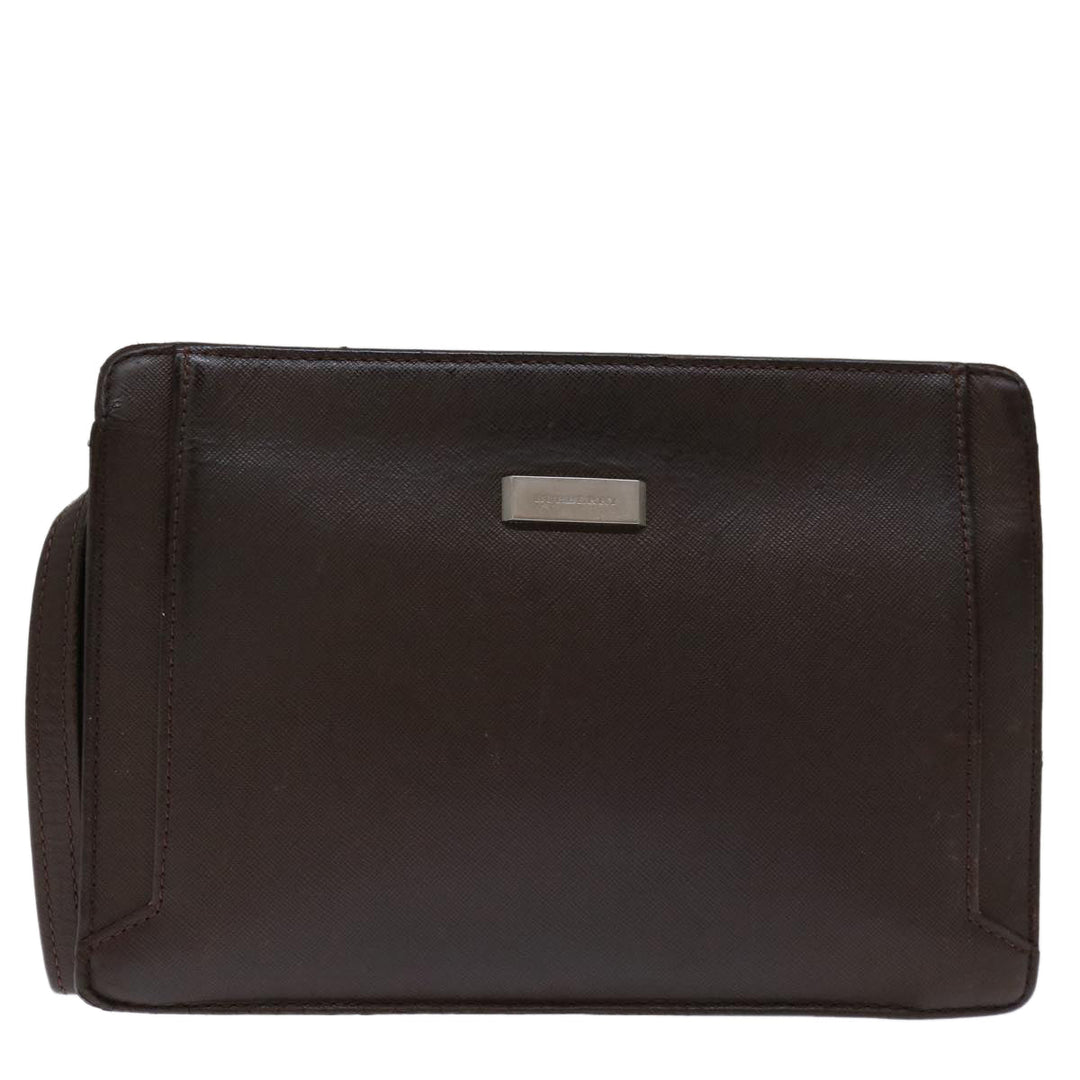 Burberry Clutch Bag Leather Brown Auth bs12798