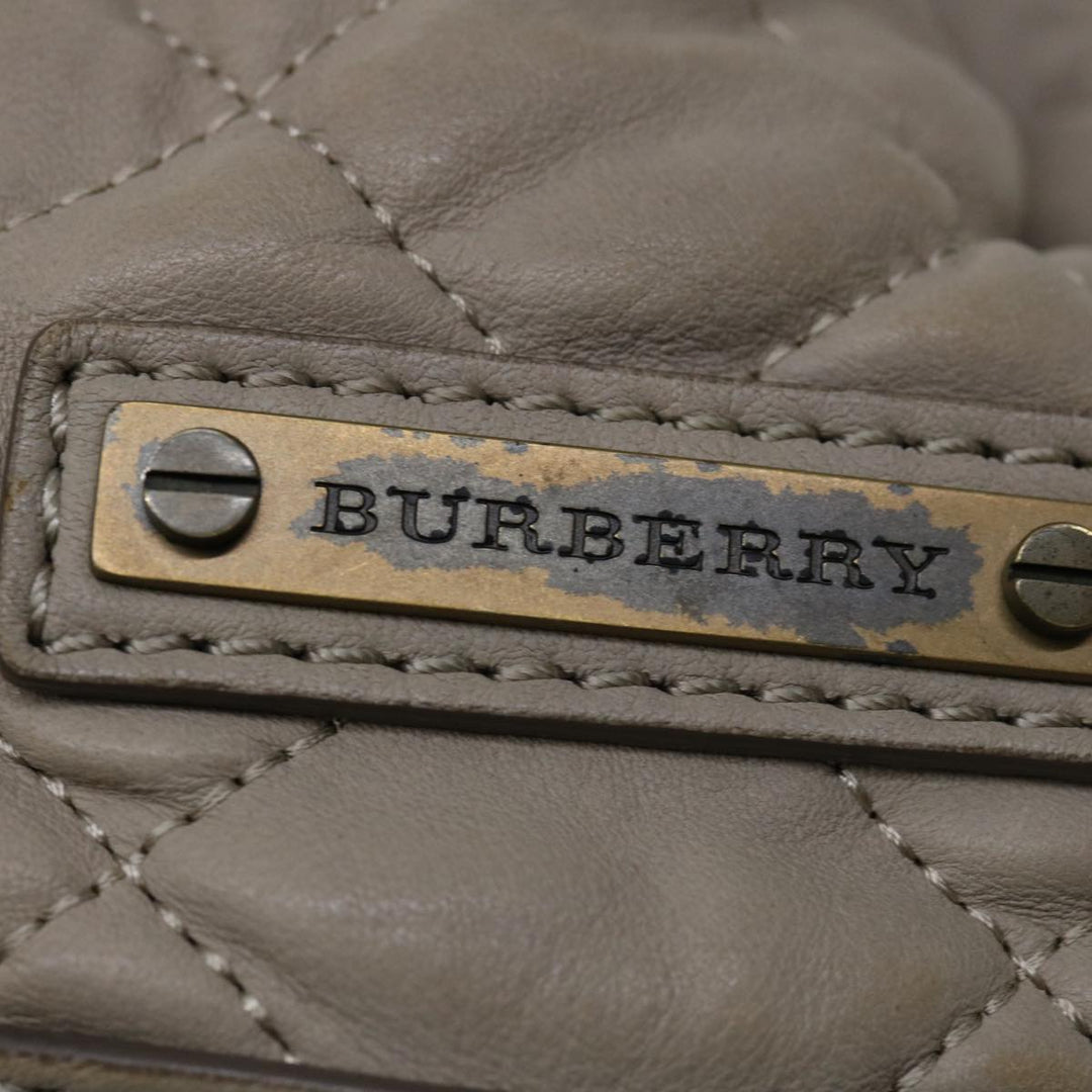 Burberry Hand Bag Leather Beige Auth bs12800