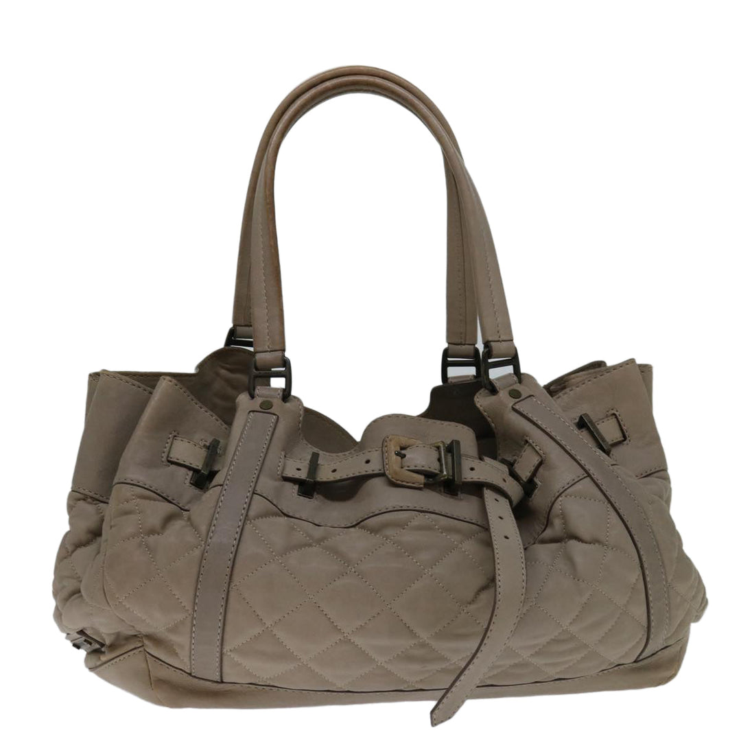 Burberry Hand Bag Leather Beige Auth bs12800