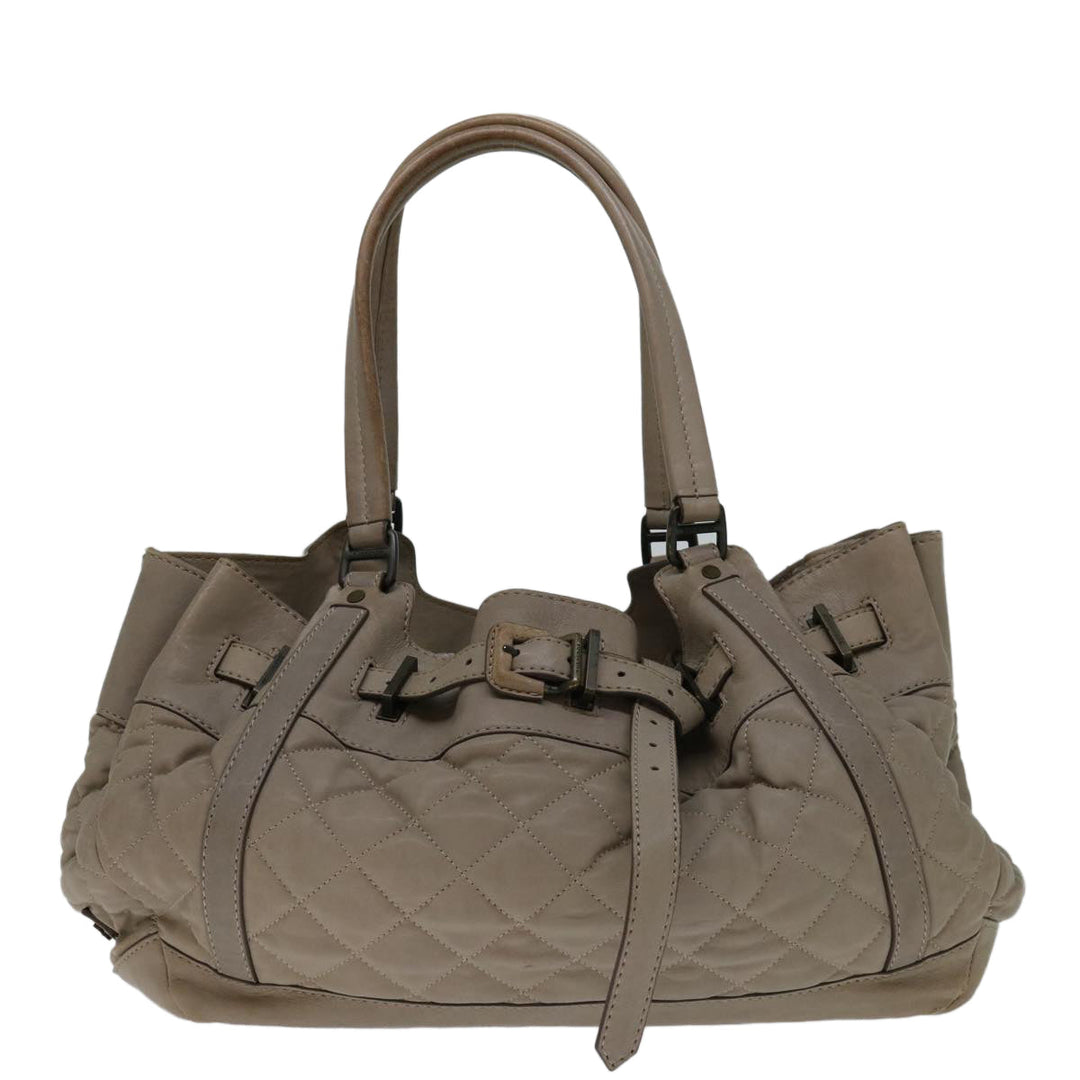 Burberry Hand Bag Leather Beige Auth bs12800