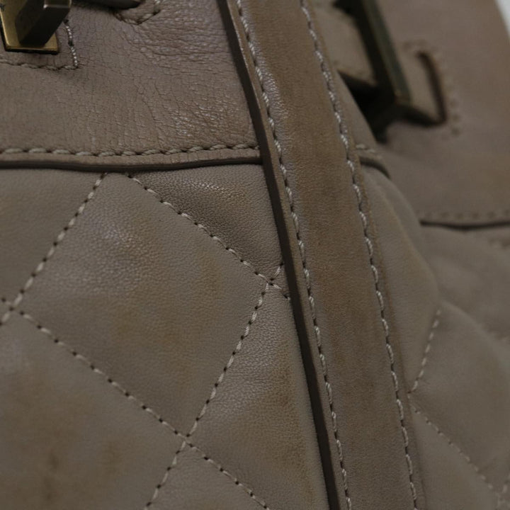 Burberry Hand Bag Leather Beige Auth bs12800