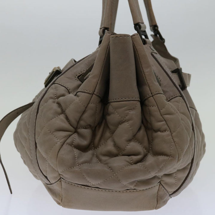 Burberry Hand Bag Leather Beige Auth bs12800