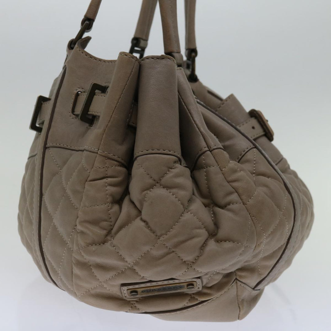 Burberry Hand Bag Leather Beige Auth bs12800