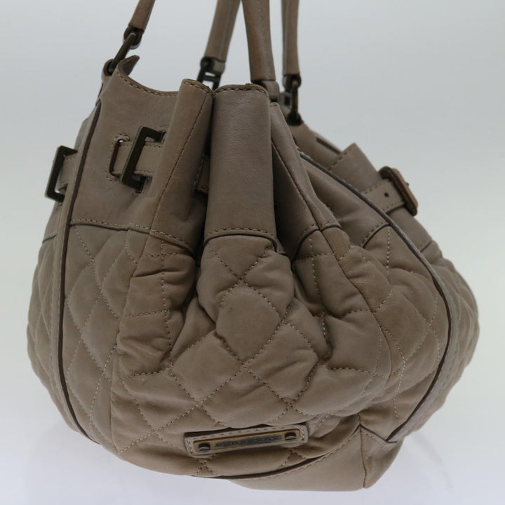Burberry Hand Bag Leather Beige Auth bs12800
